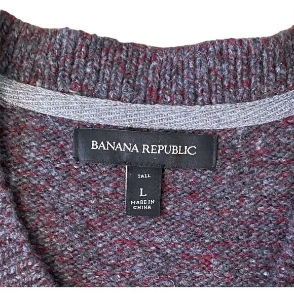 Banana Republic Wool Long Sleeves Purple Sweater Men’s Tweed V-Neck TALL Large - Picture 2 of 10
